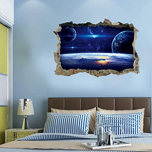 Dnven Planets Wall Decals Space Clouds Sun Porthole Stickers Milky Way Cosmic Galaxy 3D Windows View Decors Removable Arts Galaxy Space Planets Boys Room Decor 23 Inches X 15 Inches #TOP5