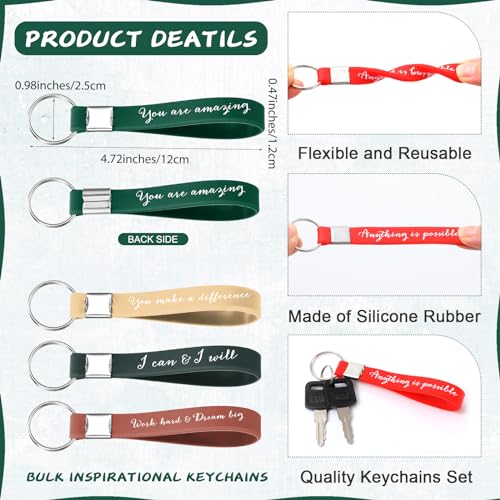 Image of Fumete 24 Pcs Inspirational Keychain Gift Employee Appreciation Gift for Women Motivational Key Rings Thank You Keychain(Joyous Color)