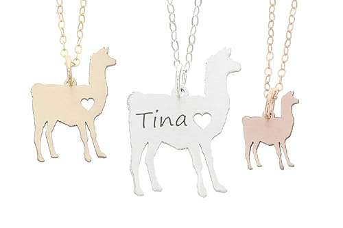 Collar de llama, IBD, animal de granja, nombre grabado personalizado de alpaca para mascotas, opciones de tamaño del colgante, chapado en oro rosa