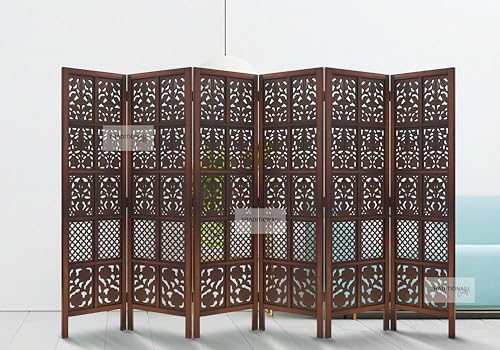 Image of Wooden Room Partition with Stands /Wall Divider for Living Room /Room Divider Wall Separator for Office (6 Panel- Mix)