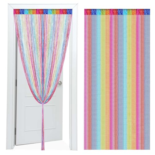 GBKDQQ Lot de 2 rideaux à fils multicolores 100 x 200 cm - Pour porte de terrasse, porte de terrasse, séparateur de pièce - Décoration pour salle à manger, chambre...
