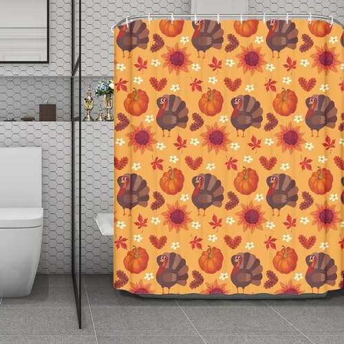 Eheartsgir Fall Red Maple Leaf Turkey Waterproof Cloth Shower Curtain Washable Soft & Smooth Premium Fabric Bath Shower Curtain Liner for Restroom Bathroom Shower Stalls Thanksgiving Decor