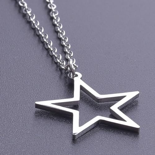 Fashion Simple Hollow Star Pendant Necklace For Men Women Stainless Steel Chain Jewelry Gifts for Boys Girls (silver)2
