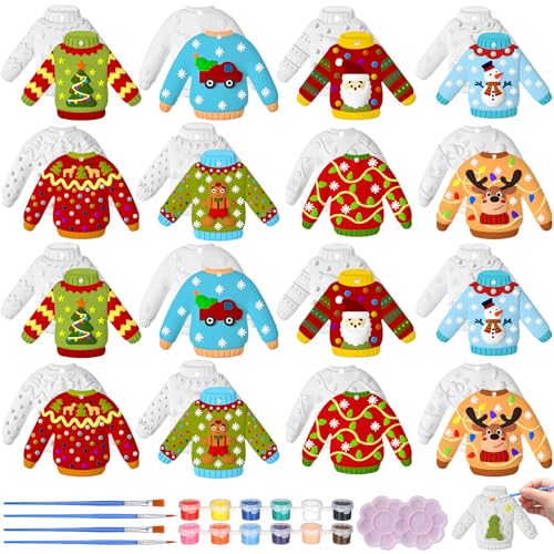Syhood 24 Pcs Christmas Ugly Sweater Ceramics to Paint Ornaments...