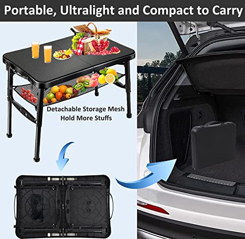 2023 Portable Folding Camping Table With 4 Adjustable Heights, Removable Storage Mesh And Carrying Handle, Retractable Foldable Lightweight Compact Desk For Picnic Beach Party Indoor Outdoor Bbq #TOP1