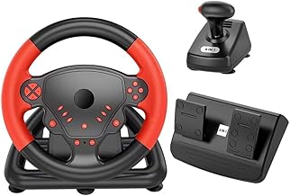 Oniissy Wireless Racing Steering Wheel for PS4 PC Smart TV IOS Steering Wheel Game with Pedal and Shifter (Red)
