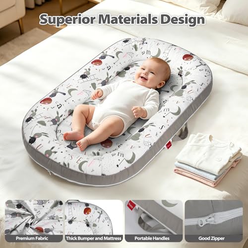 Image of BUTOA Baby Lounger - Breathable Soft Baby Nest, Portable Infant Support Cushion Tummy Time Mat for 0-24 Months, Infant Lounger for Home and Travel, Ideal Newborn Babies Essentials Baby Shower Gifts