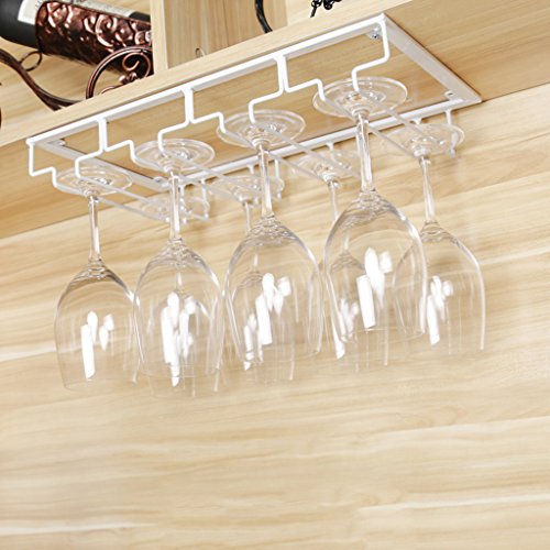 Nclon Soportes para Copas Titular de la Copa de Vino Colgante Taza al revés Copa de Vino Soporte Acero Inoxidable Copa de Vino Rack Champagne-4 Row-Blanco 40 * 22.5cm