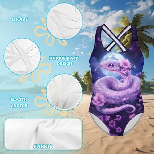 Image of WELLFLYHOM Girls Bathing Suits One Piece 5-14 Kids Full Coverage Swimsuits Cross Back Summer Swimwear for Beach Holiday