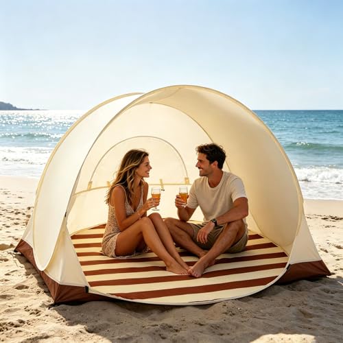 Beach Tent Sun Shelter, 3-4 Person Fiber Integrated Sunscreen Wear-Resistant Portable Camping Sun Shelters,Easy to Clean Lightweight Multi-Scenario Adaptation Shade Tent for Outdoor Camping - image 2
