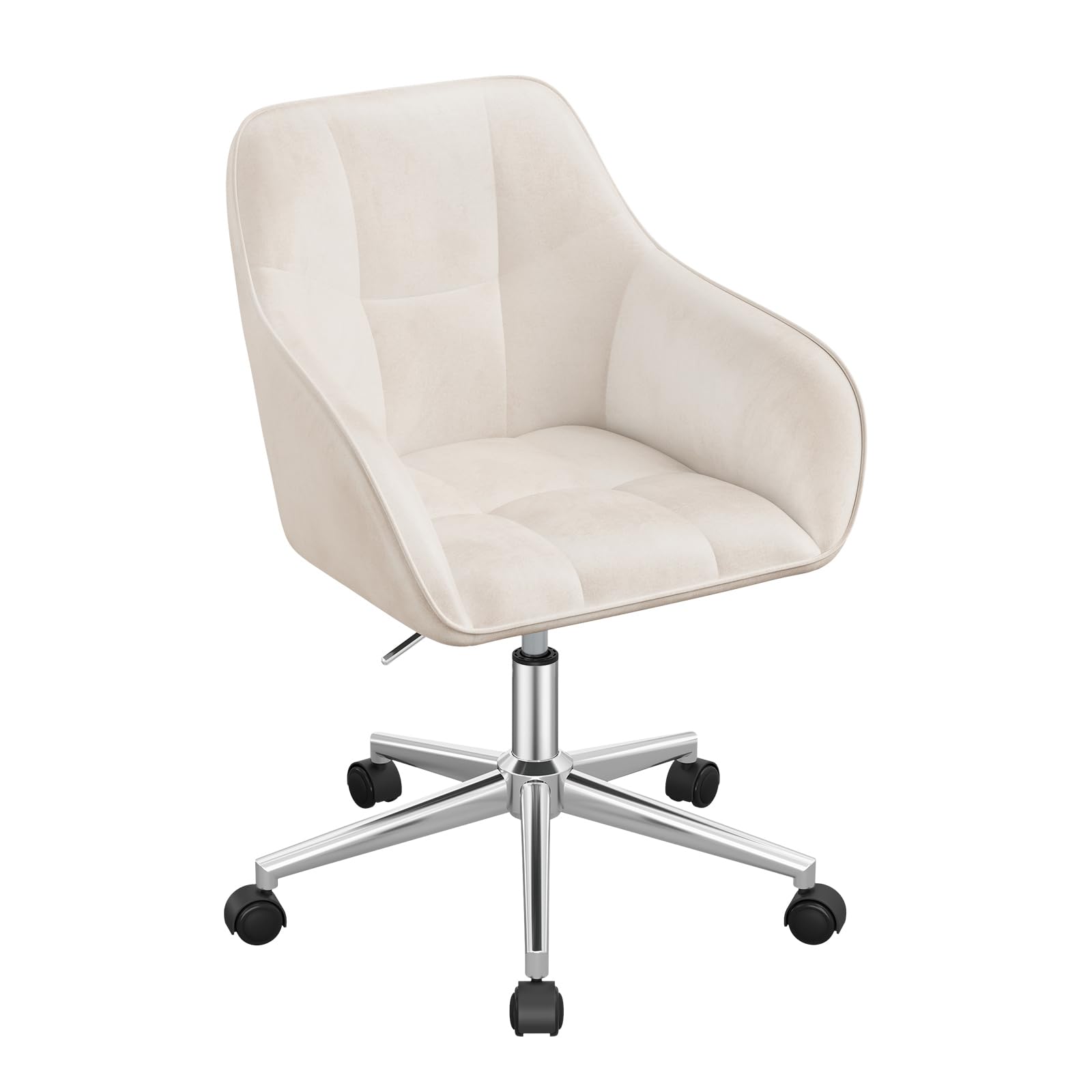 WOLTU Homeoffice Stuhl, Schreibtischstuhl, Drehstuhl, Schminkstuhl, höhenverstellbar, bis 150 kg belastbar, mit Armlehnen Samtsitz, für Schlafzimmer Büro Wohnzimmer, Beige