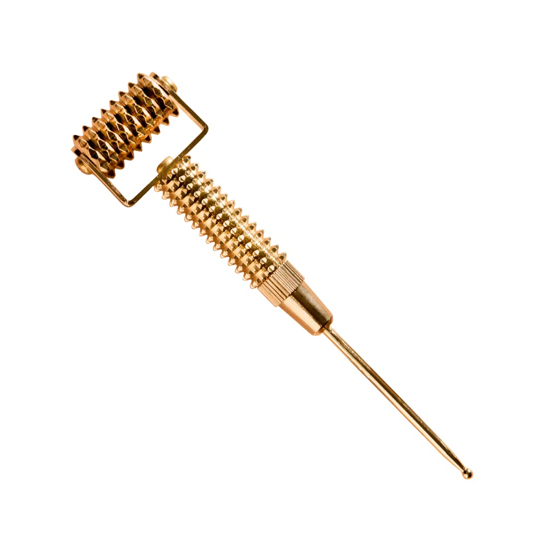 ROLL ON JADE - RIDOKI Gold Acu - Rouleau Massage Visage Anti-âge + Pointe d'acupression, Roller Visage Lifting Naturel, Lisse, Raffermit, Stimule