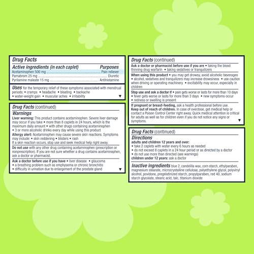 pamprin multi-symptom formula with acetaminophen menstrual period symptoms relief including cramps pain bloating and irritability 40 caplets