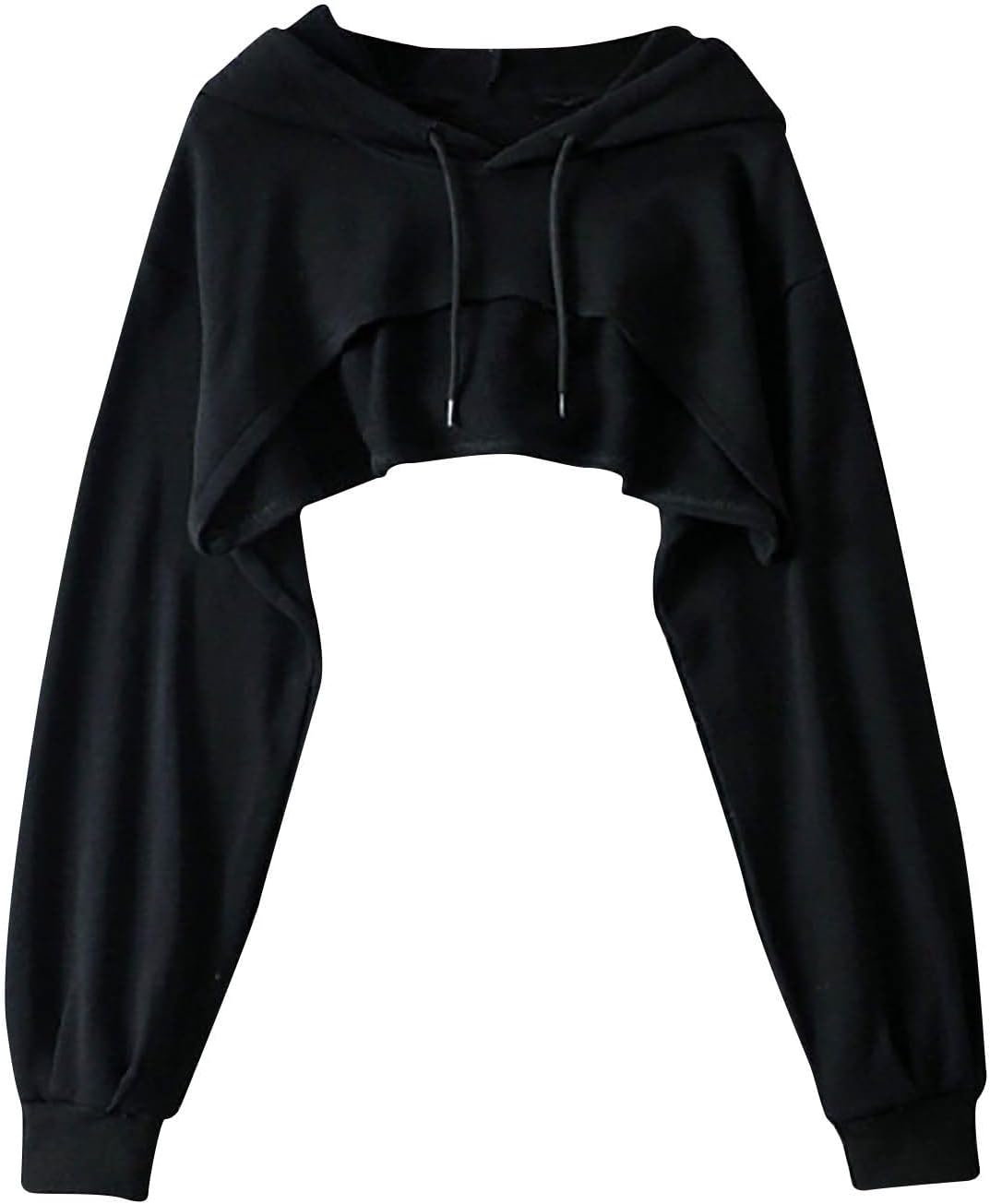 Women Long Sleeve Cropped Hoodies Cut Out Front Super Crop Top Drawstring Workout Aesthetic Hip Hop Sexy Sweatshirts