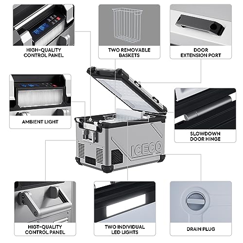 Image of ICECO 55L 12v Refrigerator Dual Zone Bluetooth Controlled Portable Freezer, with SECOP Compressor, DC 12 /24V, AC 110-240V, for Truck, RV and Home, -4℉~68℉, With Magnetic Battery