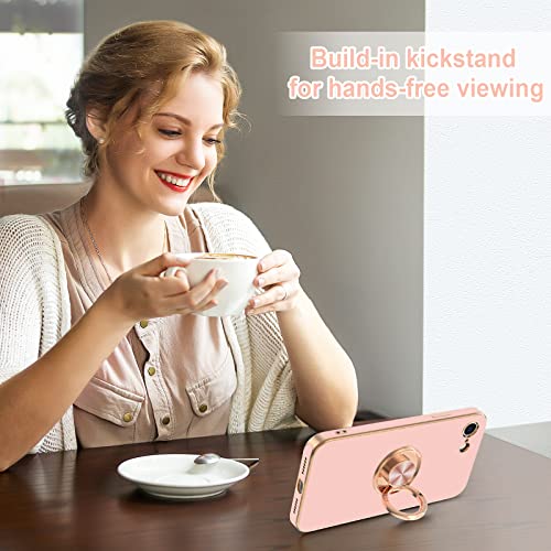 Image of Hython Case for iPhone SE 2022, iPhone SE 2020, iPhone 7 Case, iPhone 8 Case with Ring Holder Stand Magnetic Kickstand, Plating Rose Gold Soft TPU Bumper Camera Protection Shockproof Phone Cases-Pink