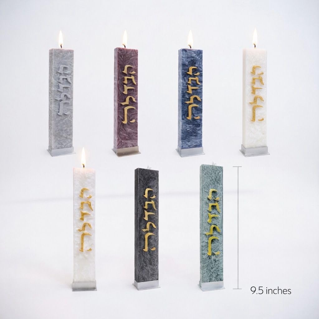 Havdalah Candle Snowflake Grained Marble Design, 2 Wick, Long Lasting, High Quality Judaica Gift (Beige)