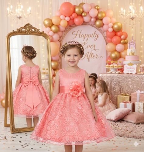 Image of Baby Girl's Poly Satin Flower Net Summer Knee Length Frock Kids Wear Birthday Dress