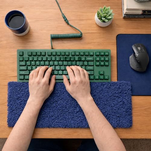 Image of Soft Plush Keyboard Carpet Wrist Rest Pad - Fluffy Ergonomic Wrist Support & Desk Nap Pillow for Computer, Laptop, Office Work & Gaming - Fuzzy Shag Desk Rug Cushion (45 x 15 cm) - Blue