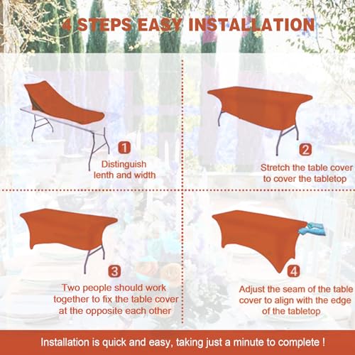 Image of FOLINS&HOME Orange 8ft Fitted Water Resistant Tablecloth with Spandex