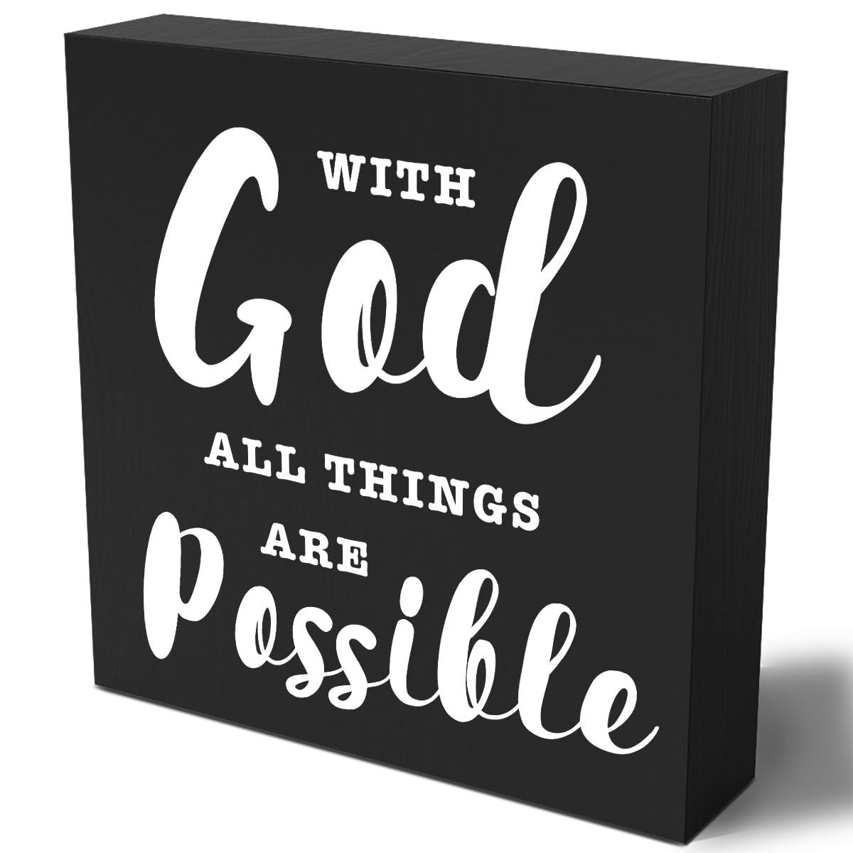 Motivational Christian Decor Wood Sign Religious Gifts Desk Decor Rustic Black Bible Verse Wooden Box Sign for Home Office Living Room Bedroom Shelf