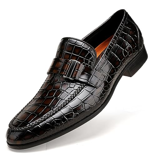 Image of Classic Leather Dress Shoes for Men, Premium Alligator Printed Bussiness Dress Slip on Loafer for Mens