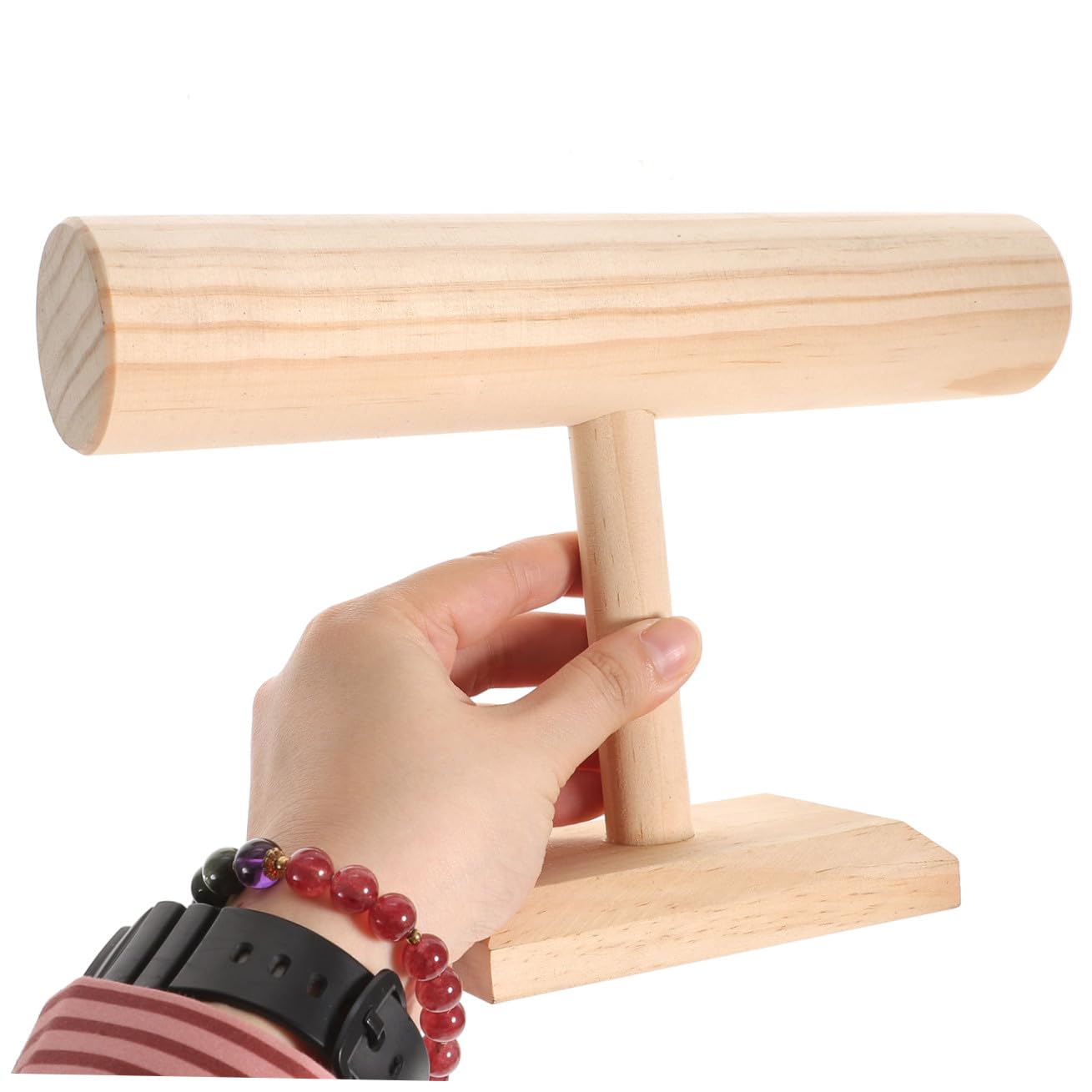 Soporte para Guardar Pulseras de Madera Beige Portátil para Reloj
