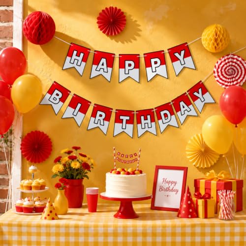 Image of VitalCozy Red and White Cartoon Birthday Banner Cute Anime Theme Birthday Decorations Paper Banner for Party Hanging Bunting Decor