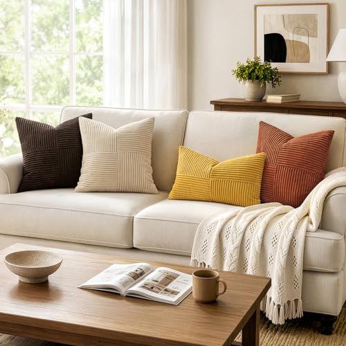 Image of MIULEE Mustard Yellow Decorative Lumbar Throw Pillow Covers 12x20 in 2 Pack