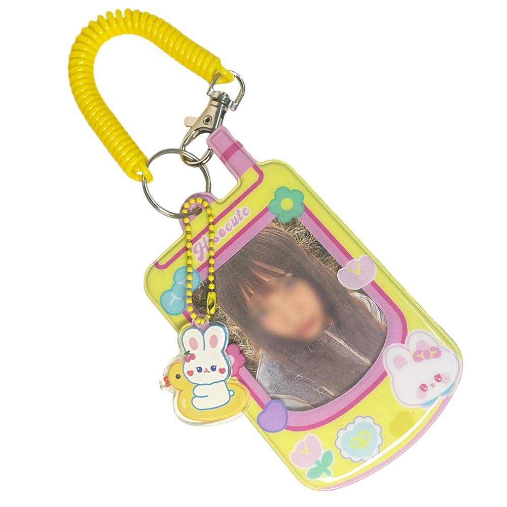 Kpop Photocard Holder with Keychain Cute Pendant 3 inch Idol Album Photo Card Sleeves ID Bus Bank Credit Card Protector for Student Kpop Fan (Yellow)