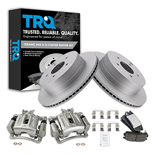Image of TRQ Rear Brake Pad and Rotor Set Ceramic Vented Rotors Calipers