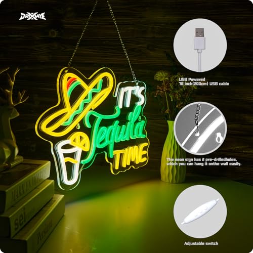 Image of Tequila Neon Sign Mexican Tequila LED Neon Light USB Powered Dimmable Man Cave Cafe Bistro Club Party Beer Bar Restaurant Decor(16.3x11.2 Inch)