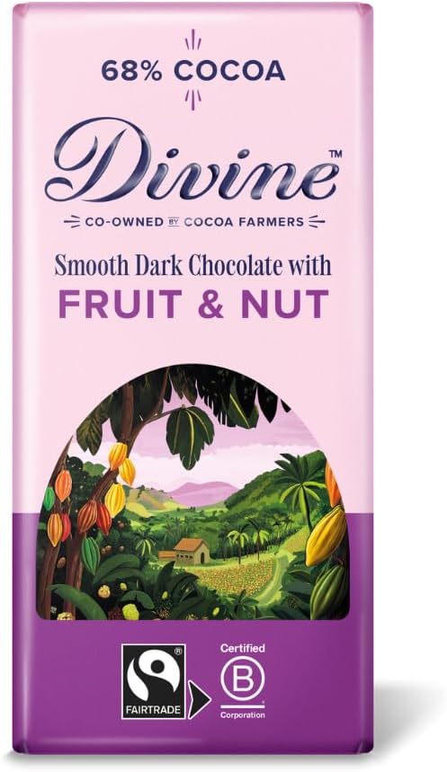 Divine 68% Cocoa Dark Chocolate with Fruit & Nut 90g Bar – Fairtrade Dark Chocolate – Juicy Fruit & Crunchy Nut Pieces – Ethical Premium Chocolate