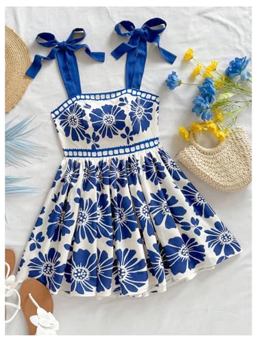 Image of Floerns Women's Summer Floral Print Tie Shoulder Cami Dress Flare Hem Boho Mini Dress