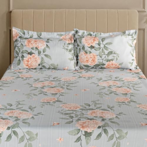 Image of Home Elegance from House of Mytrident | Linen Feel Bed Sheet for Double Bed King Size with Two Pillow Covers | Ultrasoft | Floral 274cm x 250cm | myTrident - Olive Coral