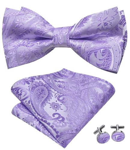 Image of Hi-Tie Bow Ties for Men Pre-Tied Pocket Square with Cufflinks Mens Bowtie Sets for Wedding Formal Party