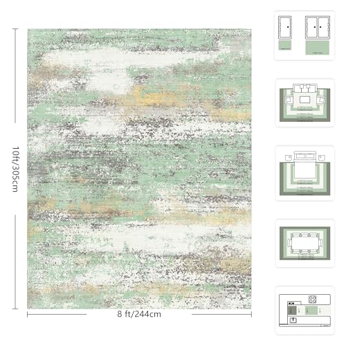 Image of 8x10 Area Rugs, Abstract Modern Ultra Soft Washable Rug, Non Slip Carpet with Rubber Back Stain Resistance Rugs for Living Room, Bedroom, Dining Room Decor(Light Green /Cream)