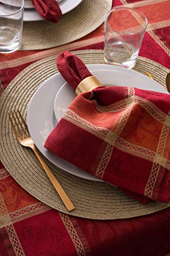 Dii Traditional Harvest Wheat Jacquard Collection Thanksgiving Fall Table Décor Damask Cotton, Square Napkin Set, 20X20, Burnt Orange Pumpkin Vine, 6 Piece #TOP6