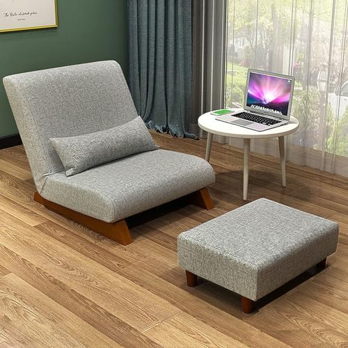 Folding Floor Gaming Chair, 5-Position Adjustable Lazy Padded Sleeper, Sofa Bed with Back Support, Couch Recliner Floor Chair for Meditation, Reading in Bedroom, Liv Grey-2
