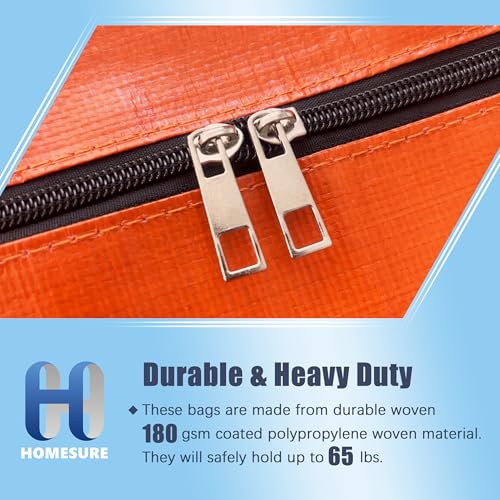 Image of HOMESURE 4 Pack Large Strong Moving Bags with Zippers & Carrying Handles - Water-Resistant - Heavy Duty Storage Tote for Space Saving, Fold Flat, Alternative to Moving Box (Orange)