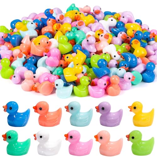 JOLCEEY 120pcs Mini Ducks 10 Colors Resin Tiny Ducks Little Small Plastic Miniature Ducks for Aquarium Dollhouse Fairy Garden Landscape Decor