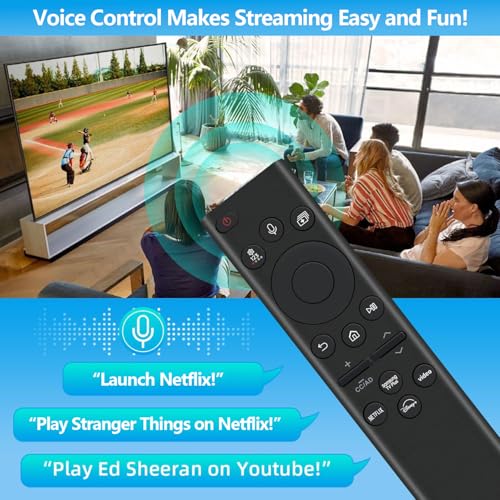 Image of Rechargeable TV Remote for Samsung Smart TVs, Replacement for All 2019-2026 Samsung TV Remote Control with Voice Control. USB-C Fast Charging. Solar Charging. 2-Year Warranty.