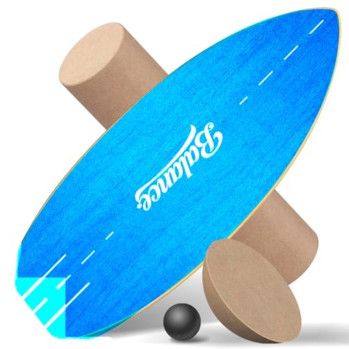 BRICH Tabla de equilibrio para adultos con semiesfera de corcho, rodillo de corcho y pelota de goma, tabla de equilibrio de madera con superficie antideslizante para entrenamiento de equilibrio