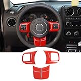 JeCar Red Interior Steering Wheel Decoration Trim Kits For Jeep Wrangler 2011-2017 JK Unlimited Patriot Compass & Grand Cherokee 2011-2013