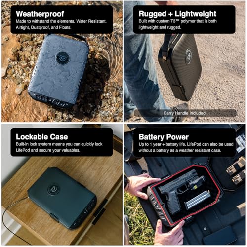 VAULTEK LifePod 20 Full-Size Biometric Lockable Weatherproof Case with Built-in Lock, Steel Security Cable, & TSA Handgun Case or Car Safe, Portable Travel Pistol Safe/Covert Black/Biometric