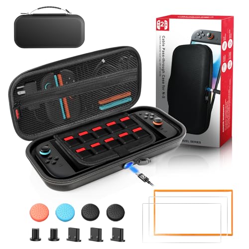 Image of Auarte Carry Case for Nintendo Switch 2, Accessories Bundle for Switch 2 Include Carrying Case, HD Screen Protector with Alignment Frame and Dust Plug, Thumb Grip