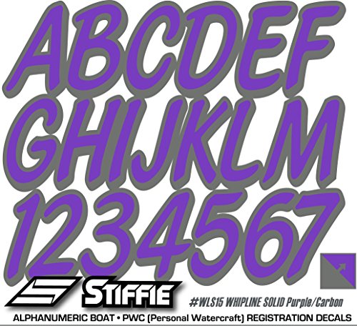 Image of STIFFIE Whipline Solid Purple /Carbon 3 inch Alpha-Numeric Registration Identification Numbers Stickers Decals for Boats & Personal Watercraft