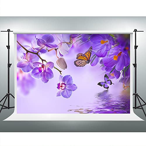 Vidmot Flower Butterfly Background 7X5Ft Spring Floral Purple Background For Baby Shower Birthday Party Cake Table Decor Water Color Butterflies Backdrop Photo Shooting Studio Set Props Bjxpvv195 #TOP16