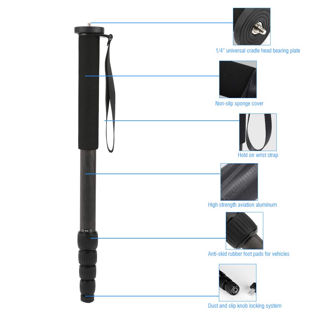 AMONIDA Trépied Réglable Monopode Portable en Fiber de Carbone pour Appareils Photo Numériques et Aventures en Plein Air Hauteur de Stockage 45 Cm