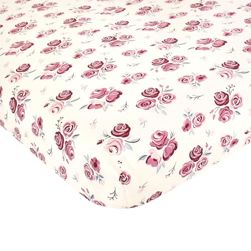Image of Hudson Baby Unisex Baby Cotton Fitted Crib Sheet, Rose, One Size